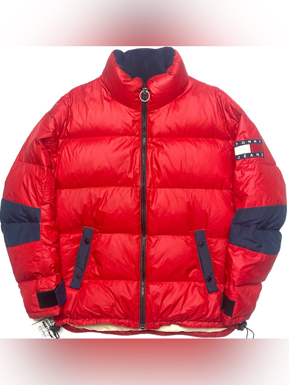 Vintage 90’s Tommy Hilfiger Jeans Men’s Red Goose Down Puffer Jacket Size Large